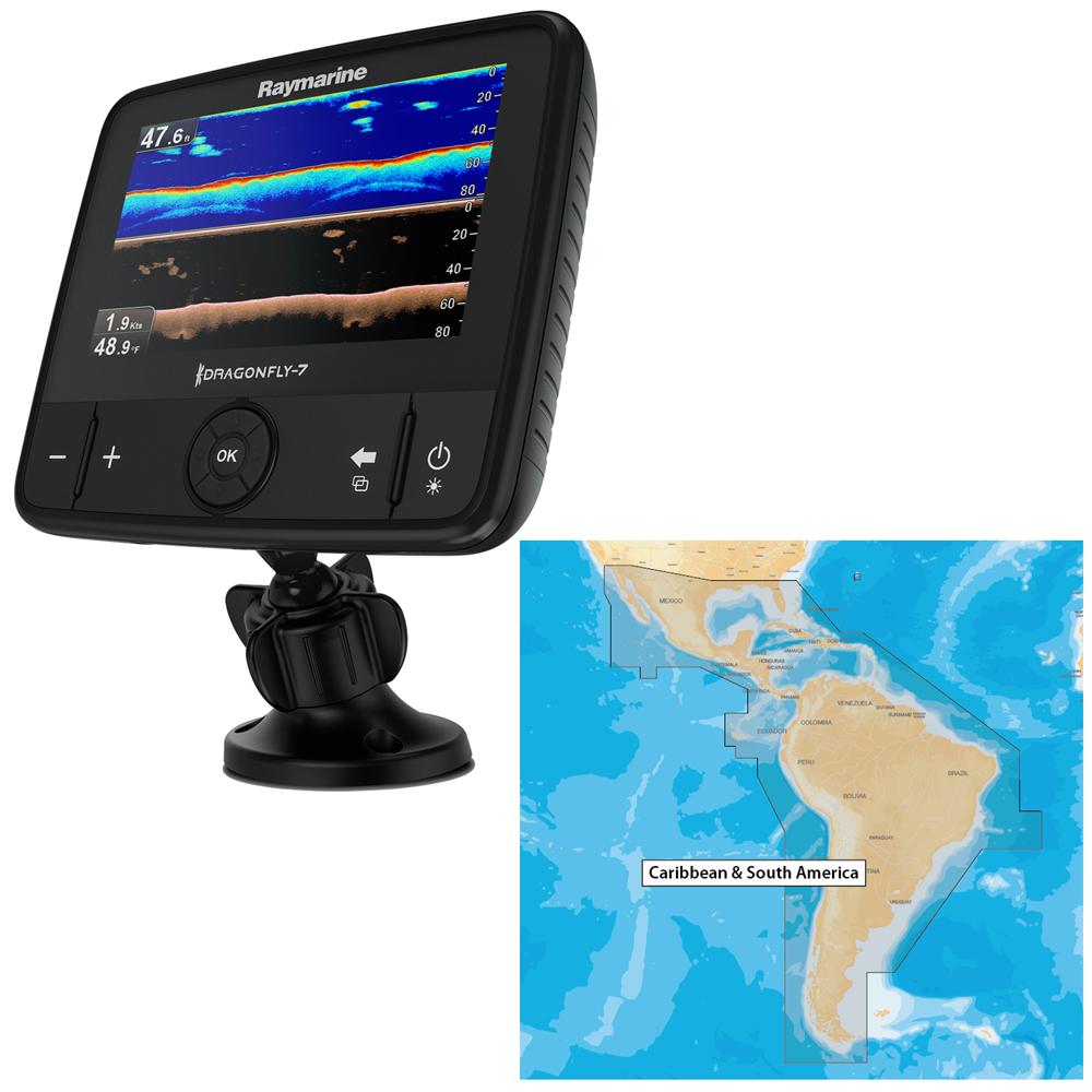 Raymarine Dragonfly 7 PRO Combo - Transom Mount Transducer w-Navionics + Caribbean & South America Chart