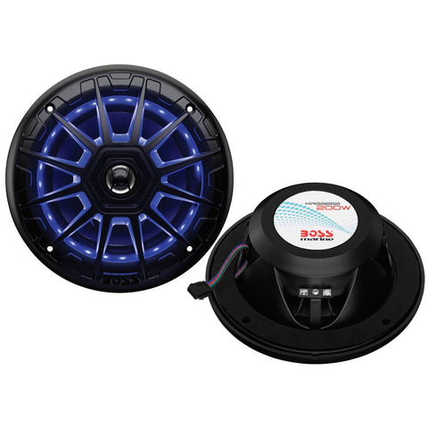 Boss Audio MRGB65B 6.5" 2-Way 200W Marine Full Range Speaker w-RGB LED Lights - Black - Pair